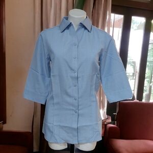Oobe Button Front Shirt Women’s Sz S Light Blue 3/4 Sleeve Classic Minimalist